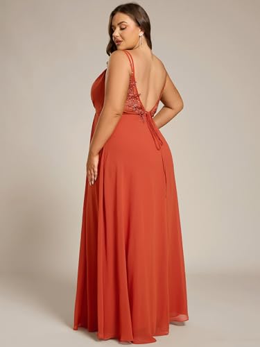 Image of Ever-Pretty Women's Pleated Backless Applique V Neck A Line Chiffon Sleeveless Plus Size Bridesmaid Dresses 01692-DA