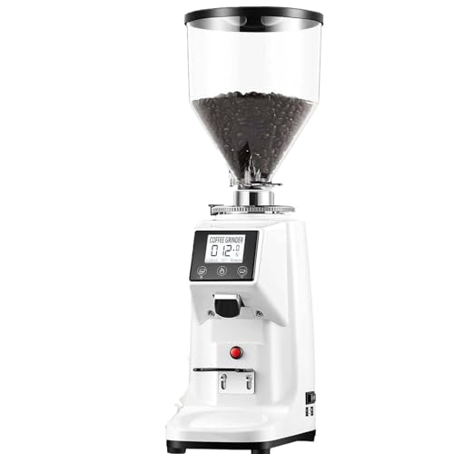 ZHIXUMM Professional Coffee Grinding Machine Digital Display,Commercial Espresso Coffee Maker,19 Adjusted Grind Coarseness Settings, For Kitchen Bbq Resturant White-1500g
