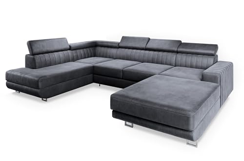 Masseno Canapé d'angle Siena L-S avec Fonction Couchage Forme en U, Classique, avec Coffre de...