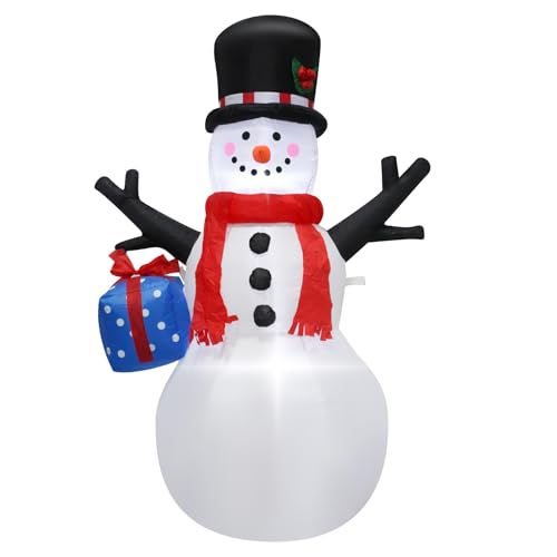 Ycolnaefllr 122cm Weihnachtsdekoration aufblasbarer Schneemann, aufblasbarer AST mit eingebauten LED-Leuchten, Schneemann mit Geschenktüte, aufblasbare Weihnachtsdekoration im Freien für Gartenparty