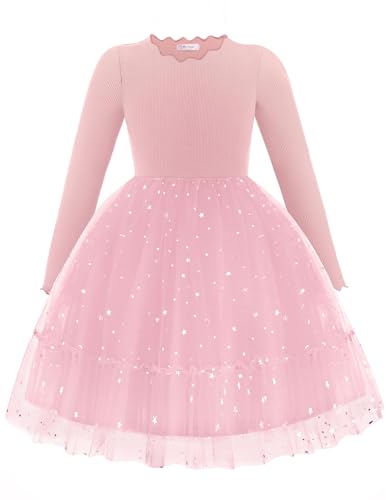 Arshiner Mädchen Kleider Tüll Glitzer Langarmkleid Kinder Faltenkragen A-Linie Partykleid Festliche Herbst Winter Freizeitkleid für Mädchen 3-4...