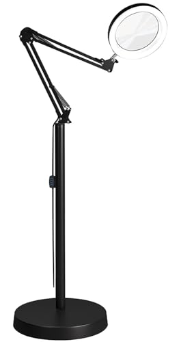 QaaJaa LED フロアスタンド 拡大鏡ライト 5倍の倍率拡大鏡を搭載 無段階調光 3種色温度 USB給電 折りたたみ式 角度調整可能 目に優しい 多用途 (ブラック)