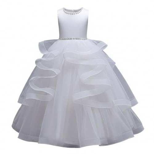 Robe de demoiselle d'honneur blanche avec tulle à volants confort pour cérémonie de mariage