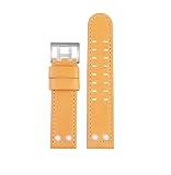 22mm Genuino Lea/ther Cinturino In Pelle Bovina Rivetto Cinturino Da Polso Accessori braccialetto adatto for Hamilton/Seiko Khaki Aviation H77616533(Khaki silver)