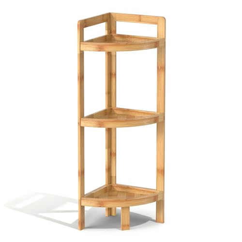 2026 New Bamboo Standing Shelf, 3 Tier Corner Shelf Staand,