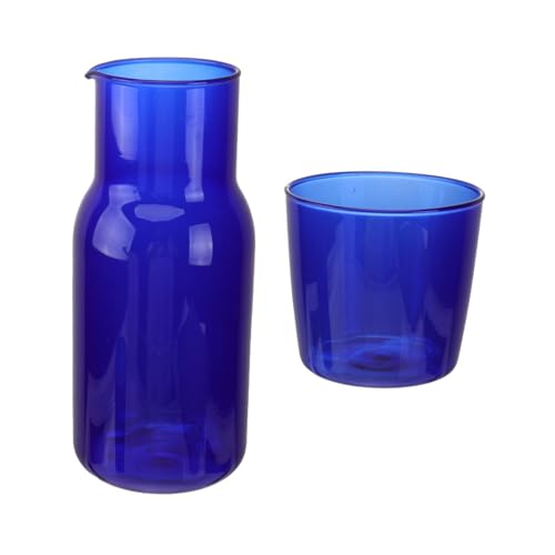 Set de vaso y botella de vidrio azul borosilicato