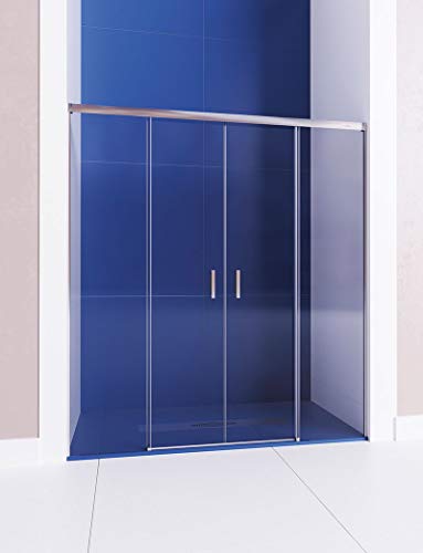 Mampara de ducha frontal de 2 hojas fijas y 2 puertas correderas - Cristal 6 mm con ANTICAL INCLUIDO - Modelo GALAXIA (171-180 cm)