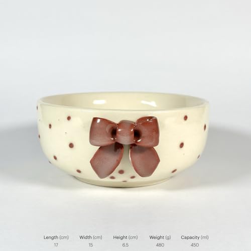 Image of SNS Handmade Ceramic Serving Bowl Set (Set of 2) | Microwave Safe Cute Ceramic Bowl Set | Aesthetic Snack, Salad, Cereal, Dessert & Soup Bowl | Premium Kitchen & Breakfast Bowl (Vino Maroon Bow Bowl)