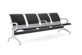 Banc 4 places en acier argenté 240x71x78H pour salle d'attente | Avec coussin pour siège et dossier | Banc avec accoudoirs