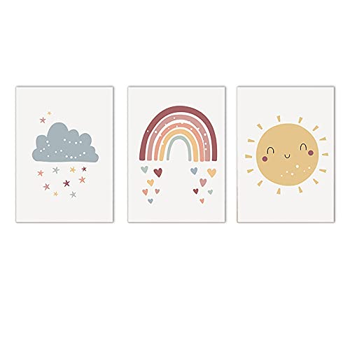 Toile pépinière soleil arc-en-ciel, le cadeau de naissance idéal en 50x70cm