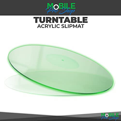 Mobile Pro Shop Turntable Acrylic Slipmat For Vinyl Lp Record Players - 2.7Mm Thick Provides Tighter Bass & Improves Sound Quality - 12" Platter Mat (Green_Lit) #TOP2