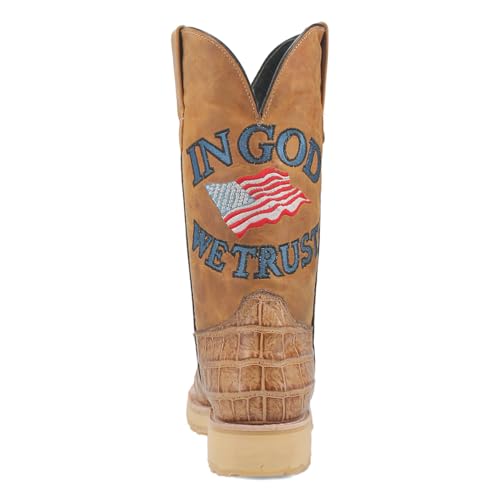 Dingo Mens Patriot Embroidered Croc Print Round Toe Casual Boots Mid Calf - Brown3