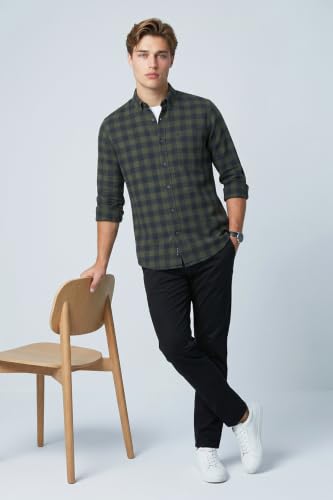 Image of Peter England Men's Checkered Cotton Shirt | Smart Casual | Full Sleeves