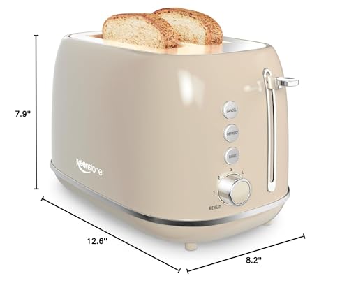 Image of 2 Slice Stainless Steel Toaster Retro with 6 Bread Shade Settings, Bagel, Cancel, Defrost Function, 2 Slice Toaster with Extra Wide Slot, Removable Crumb Tray, Tauge