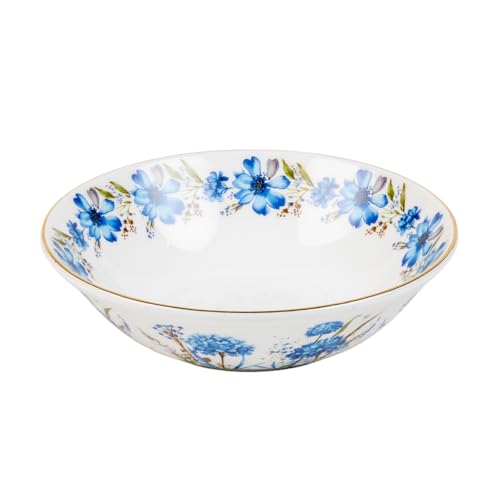 Image of GOLDEN QUEEN'S Bowls Set of 2 | Ideal for Snacks, Noodles, Ramen, Salad, Cereals, Rice | Microwave Safe | Handcrafted - Blue Floral in Wild Bush