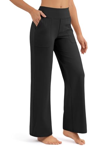 AFFOLE Yoga Pants Women Wide Leg Pants with Pockets High Waist Stretch Casual Sweatpants Petite/Regular/Tall 2025 Black