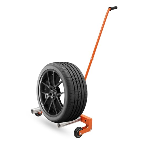 Heavy Duty Adjustable Tire Dolly with 360° Rotating Wheels - 350 lbs Capacity Tire Moving Tool Cart for Changing Car, Truck, SUV, Trailer & ATV Tires - Ergonomic Lift Assist for Workshop & Garage