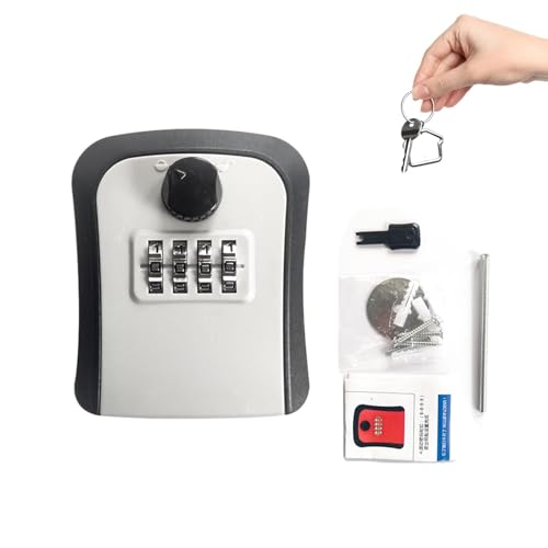 Yorajuy Boîte À Clés Sécurisée Exterieur, Coffre Fort Clef Mural avec Le Code De Combinaison De 4 Chiffres pour Ranger Clés, Cartes De Crédit, Espèces, Gris