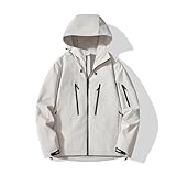 Man Woman Lightweight Water-Resistant Jacket, Breathable Fabric Long Sleeve Zip Up Outdoor Coat with Pockets (Beige,Large)