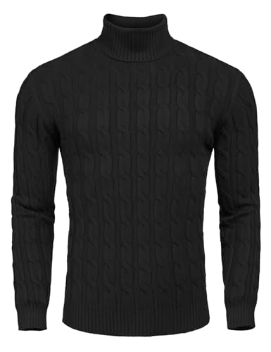 COOFANDY Men's Slim Fit Turtleneck Sweater Casual Twisted Knitted Pullover Sweaters
