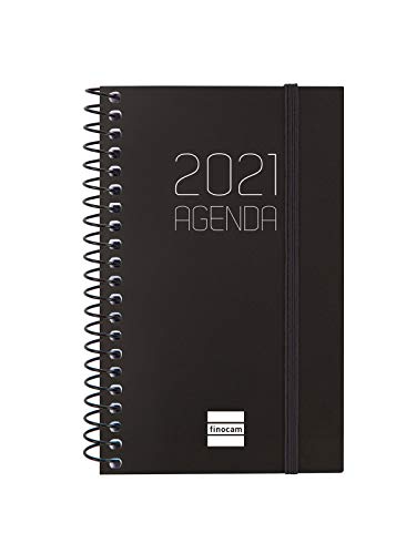 Finocam - Agenda 2021 Semana vista apaisada Espiral Opaque Negro Catalán