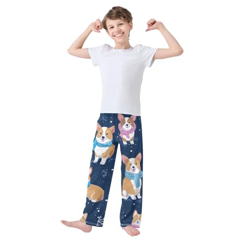 Winter Corgi Dogs Boys Long Pants Soft Trousers Elastic Waist Kids Lounge Bottoms with Pockets S-XL3