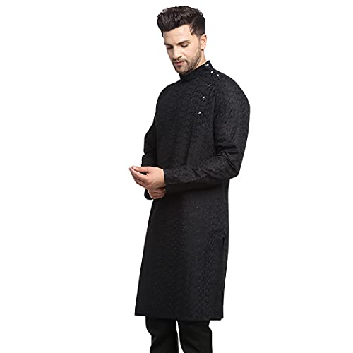 Men Chikankari Floral Embroidery Kurta Indain Wedding/Party Wear/Festival/Casual Cotton Kurta3