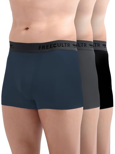 Freecultr Men's Underwear Micromodal Airsoft Trunk – Ultra Soft, Sweat Proof, Non-Itch, No Chafing, Anti Bacterial Fabric (Pack of 3) | Mens Underwear Combo Pack of 3