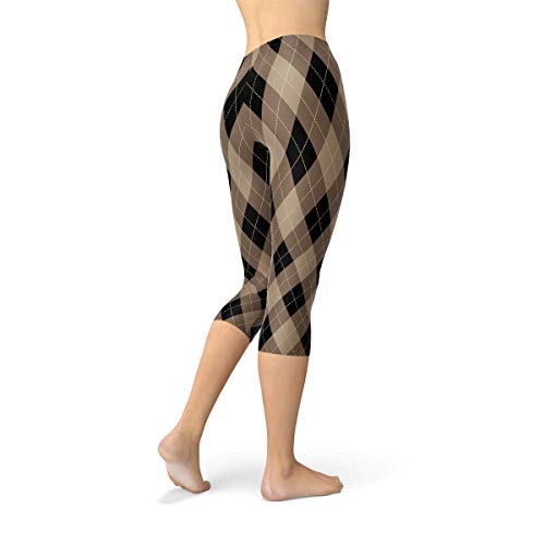 Argyle Capri Leggings For Women Mid Waist & Calf Pants In Diamond Pattern Print White #TOP3