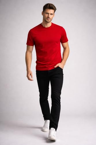 Image of Mens T Shirt Premium Cotton Slim Fit Crew Neck Short Sleeve Casual Basic Tee Soft Breathable Everyday Essential