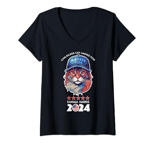 Femme Childless Cat Ladies For Kamala Harris 2024 USA Flag T-Shirt avec Col en V