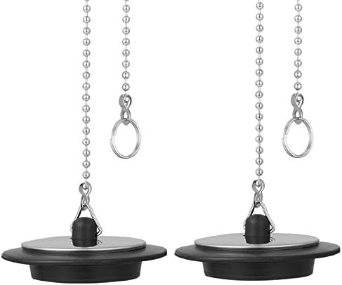 cobee Chain Drain Stopper Universal Bath Plug with Long Metal Ball Chain and Hanging Ring for Kitchen Bath Sink Drain Stopper Plug 2pcs Universal Rubber Bath Plug Chrome & Rubber Sink Plug Drain Cover