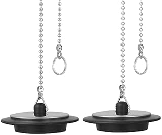 cobee Chain Drain Stopper Universal Bath Plug with Long Metal Ball Chain and Hanging Ring for Kitchen Bath Sink Drain Stopper Plug 2pcs Universal Rubber Bath Plug Chrome & Rubber Sink Plug Drain Cover