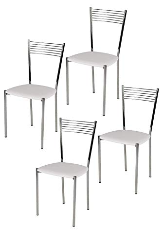 Tommychairs - Juego de 4 sillas modernas y de diseño elegante para cocina, bar, salón y comedor, con robusta estructura de acero cromado y asiento acolchado y revestido de piel sintética, color blanco