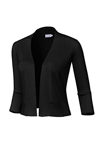 Image of FashionMille Women Basic 3 /4 Sleeve Open Front Cropped Cardigan-FWC1031-BLACK-XL
