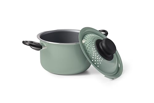 Starfrit Mini Pasta Pot with Perforated Lid, 2.2L Capacity, Quick Heat Distribution, Compact Stock Pot with Locking Drain System, Sage by Starfrit - Used condition - CA$20.31