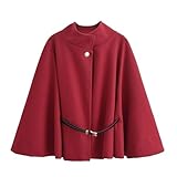Poncho Invierno Poncho Capas Mujeres Abrigos de Invierno Mujer Manga Capa for Moda Chaqueta(Burgundy,XS)