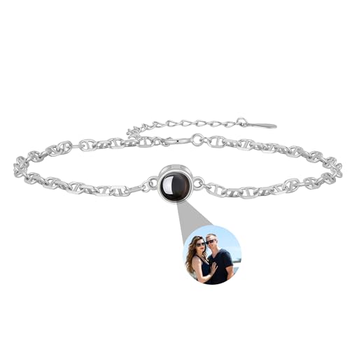 925 Sterling Silver Picture Bracelet – Personalized Bracelet with Photo Inside, Custom Projection Jewelry Gift for Mom Wife Girlfriend Dad