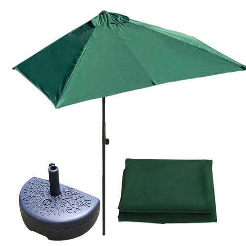 Mezzo ombrellone da balcone con base, 2,4 x 1,2 m, impermeabile, per tavoli da mercato, opzioni multicolore (verde, 200 cm/250 cm)