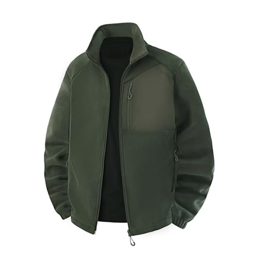 Koyojpoe Chaqueta Polar Para Exteriores Para Hombre, Cortavientos Grueso Con Forro Polar De Doble Cara, Forro Interior, Abrigo Con Cuello Levantado, Otoño/Invierno,Verde,4XL
