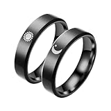YERTTER Danity Matching Ring Moon Sun Ring Knuckle Ring Finger Ring Chic Ring for Couple Womens (Black)