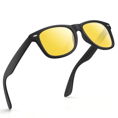 Image of FEIDUSUN Night Vision Glasses for Driving Men Women,Yellow Retro HD Anti Glare Glasses for Night Driving