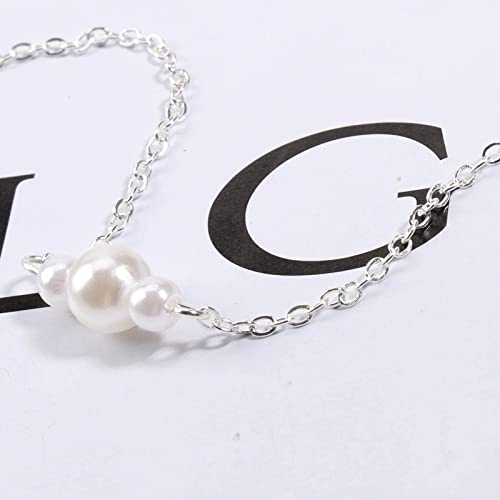 Boho Pearl Bracelet Silver Three Pearl Chain Bracelet Freshwater Pearl Bracelet Everyday Bracelet Minimalist Hand Chain Jewelry for Women Bridesmaid4