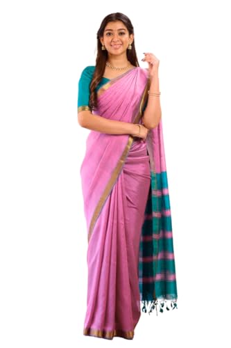 Image of Women's Cotton Woven Soft Sarees With Attach Blouse Piece.