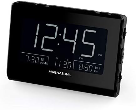 Magnasonic Alarm Clock Radio with USB Charging for Smartphones & Tablets, Auto Dimming, Dual Gradual Wake Alarm, Battery Backup, Auto Time Set, Large 4.8" LED Display, FM (CR63)