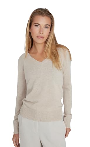 Image of Style Republic Women's 100% Cashmere V-Neck Sweater, Regular Fit, Premium Knit Jumper for Autumn and Winter, Sand, Size Extra Small, XS