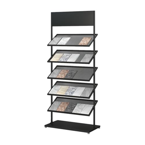 HXFAAFXH Metal Floor Tile Display Rack,Building Material Black Display Shelf,Floor Standing Strong Load-Bearing Display Stands,5-Tier Tile Sample Organizer Holder for Craft Shows(67X35X150CM)