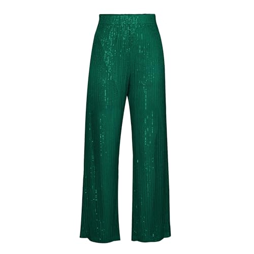 Seyumixi Women Sparkle Outfits Sequin Pants Elastic Waist Wide Leg Trousers Glitter Shiny Pants Bling Party Clubwear