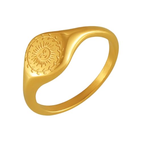 Gold Rings For Women, Stainless Steel Sunflower ring Boho Gold Plated Sun Floral Stackable Statement Engagement Wedding Non Tarnish Flower Queen Jewelry Promise Gift
