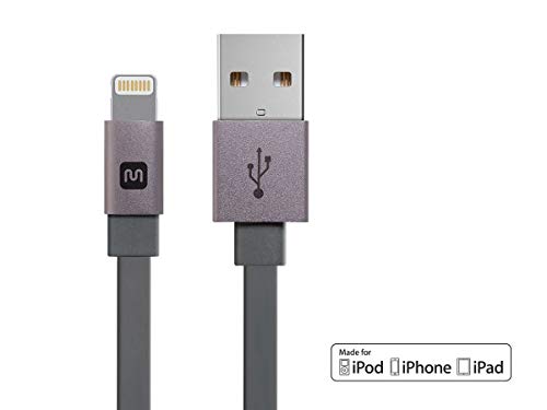 Monoprice Flat Apple MFi Certified Lightning to USB Type-A Charging Cable, 3 Feet, Gray - Premium Series